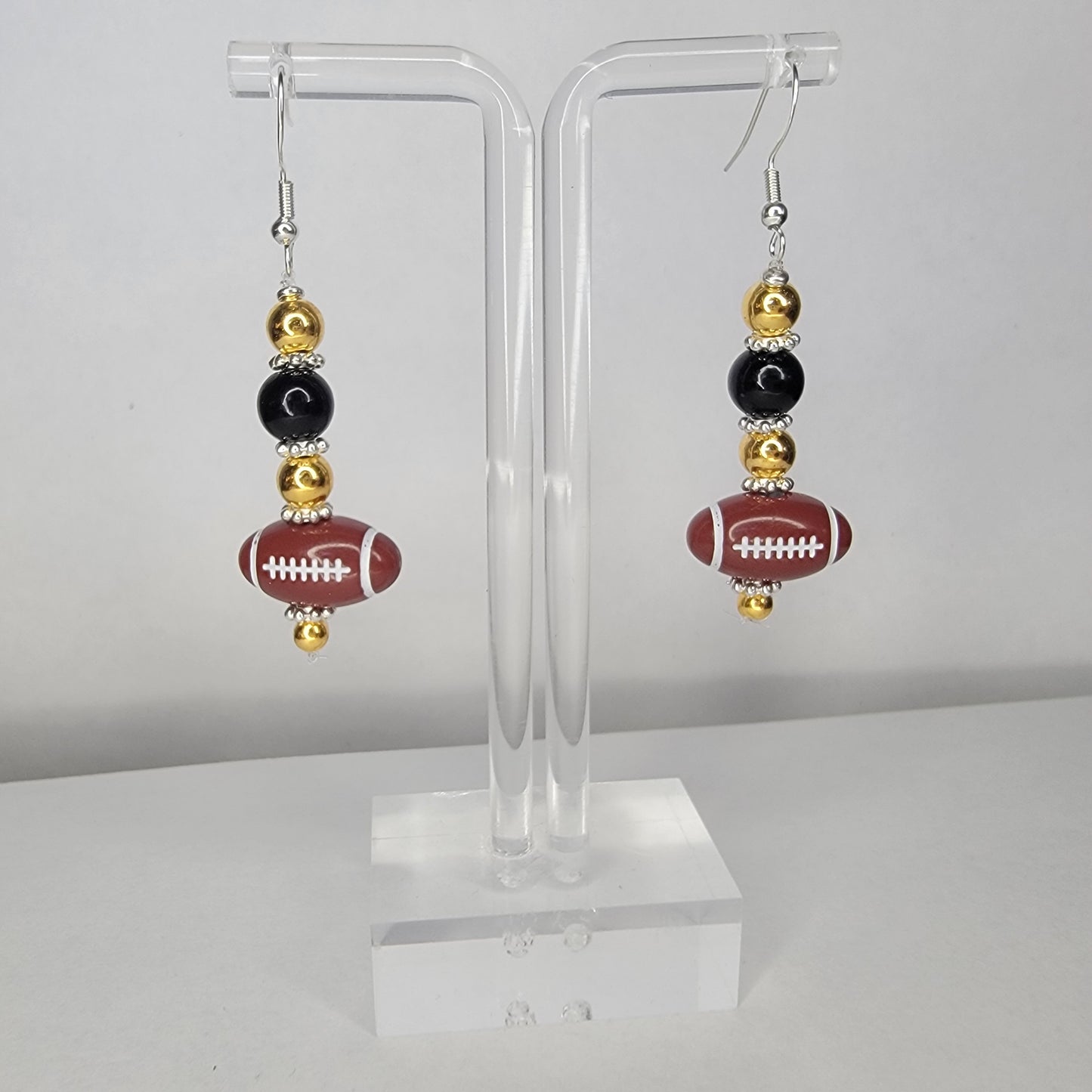 Handmade Black and Gold Football Earrings