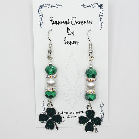 St. Patrick's Day Handmade Beaded Clover Earrings
