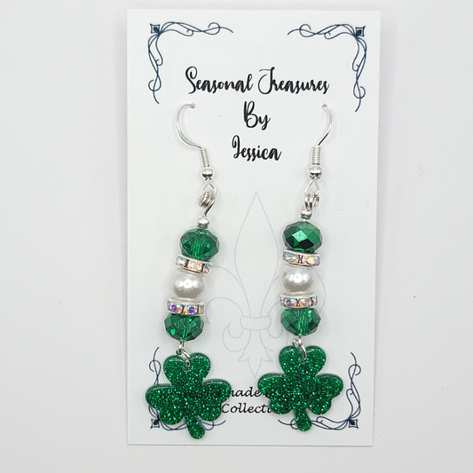 St. Patrick's Day Handmade Beaded Clover Earrings
