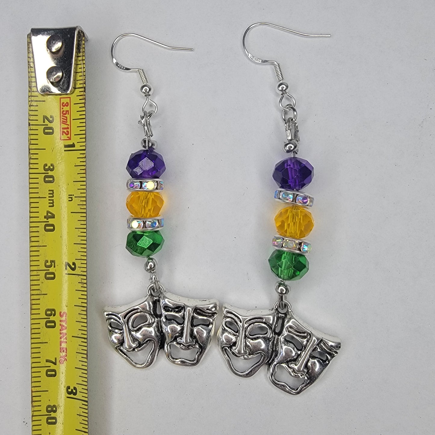 Handmade Mardi Gras Beaded Happy/Sad Face Earrings