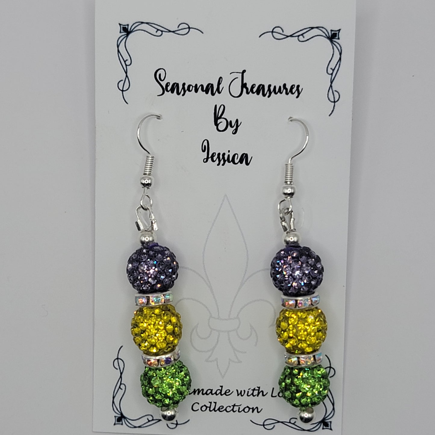 Handmade Beaded Purple, Gold and Green Earring and Bracelet Set