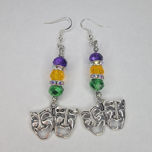 Handmade Mardi Gras Beaded Happy/Sad Face Earrings