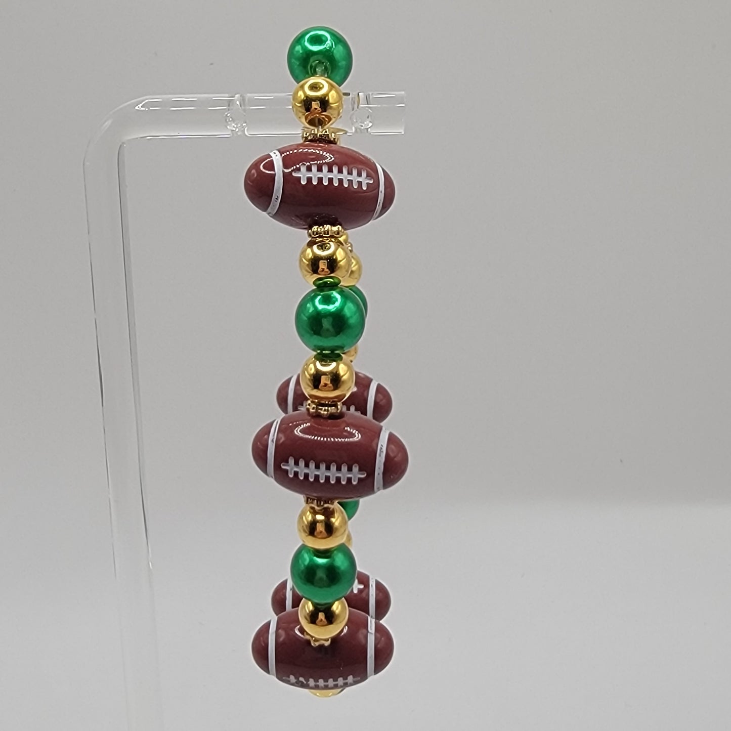 Handmade Green, Gold and Football Beaded Bracelet