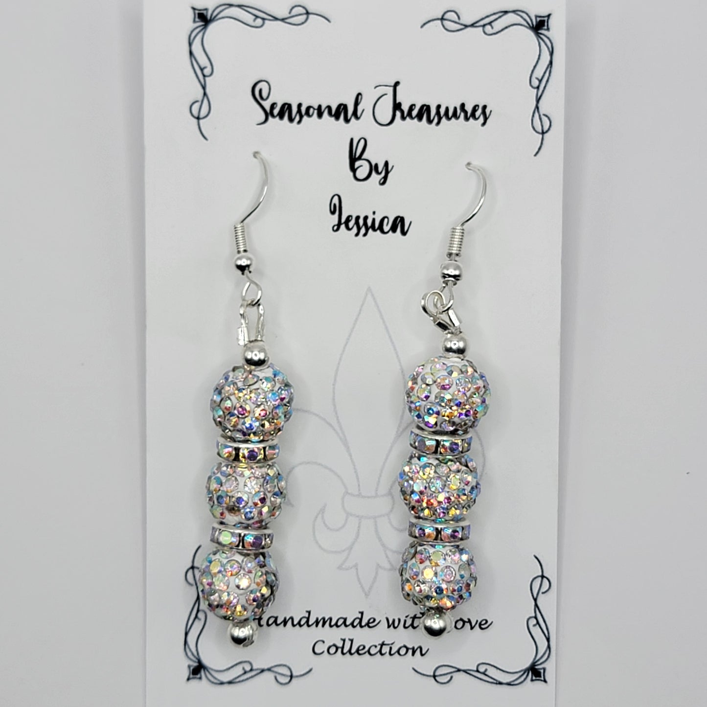 Handmade Clear Rhinestone Dangle Earrings