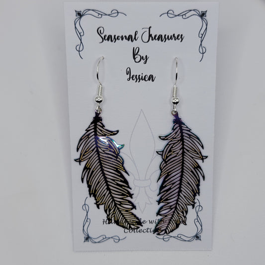 Handmade Iridescent Feather Earrings in sterling silver