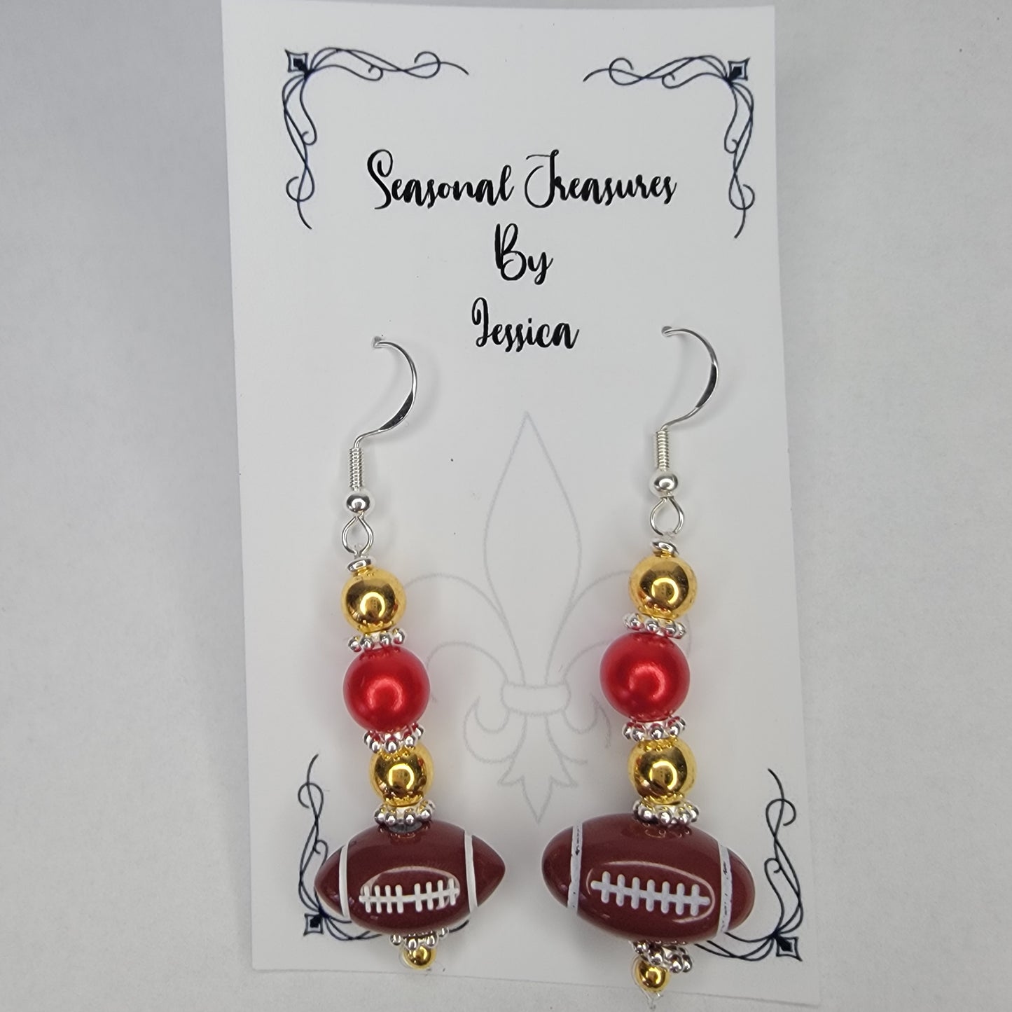 Handmade Red And Gold Football Earrings
