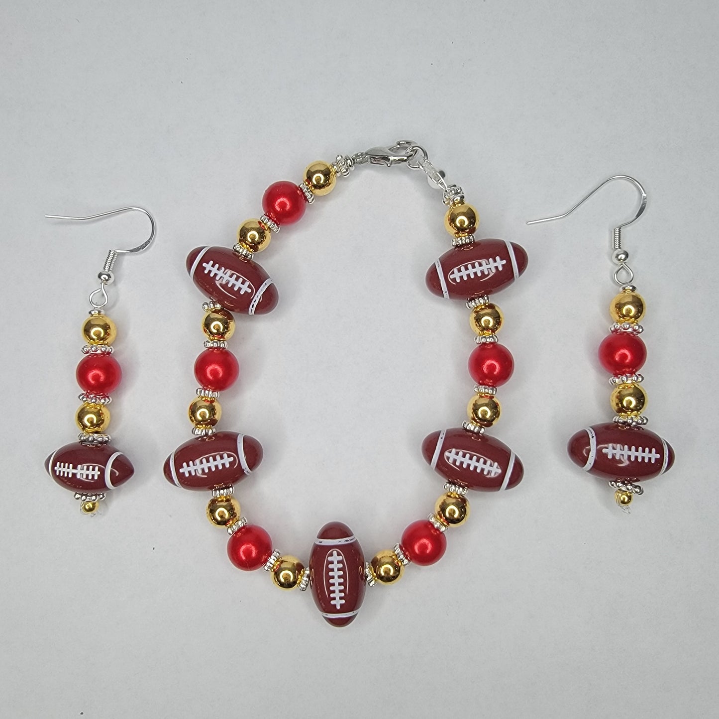 Handmade Red And Gold Football Earrings