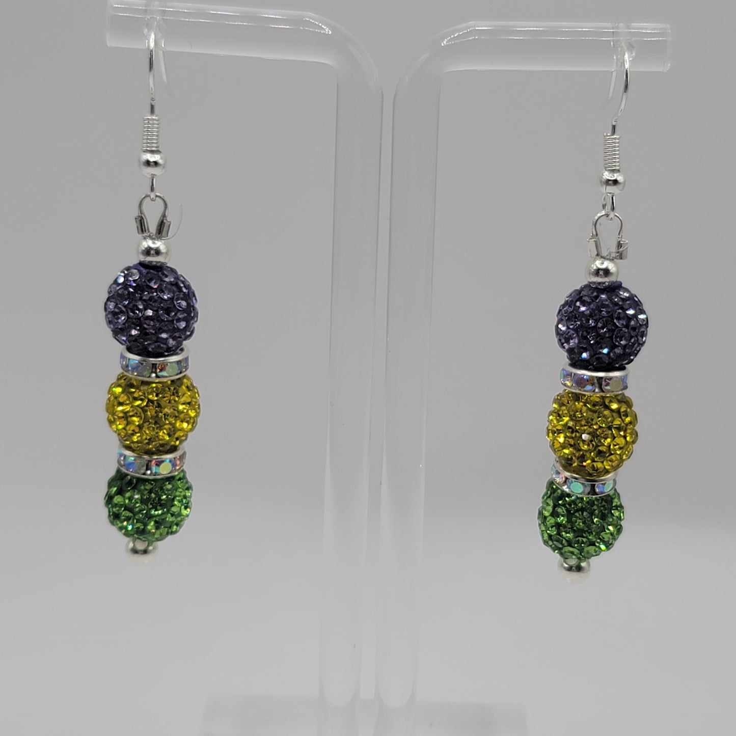 Handmade Beaded Purple, Gold and Green Earring and Bracelet Set