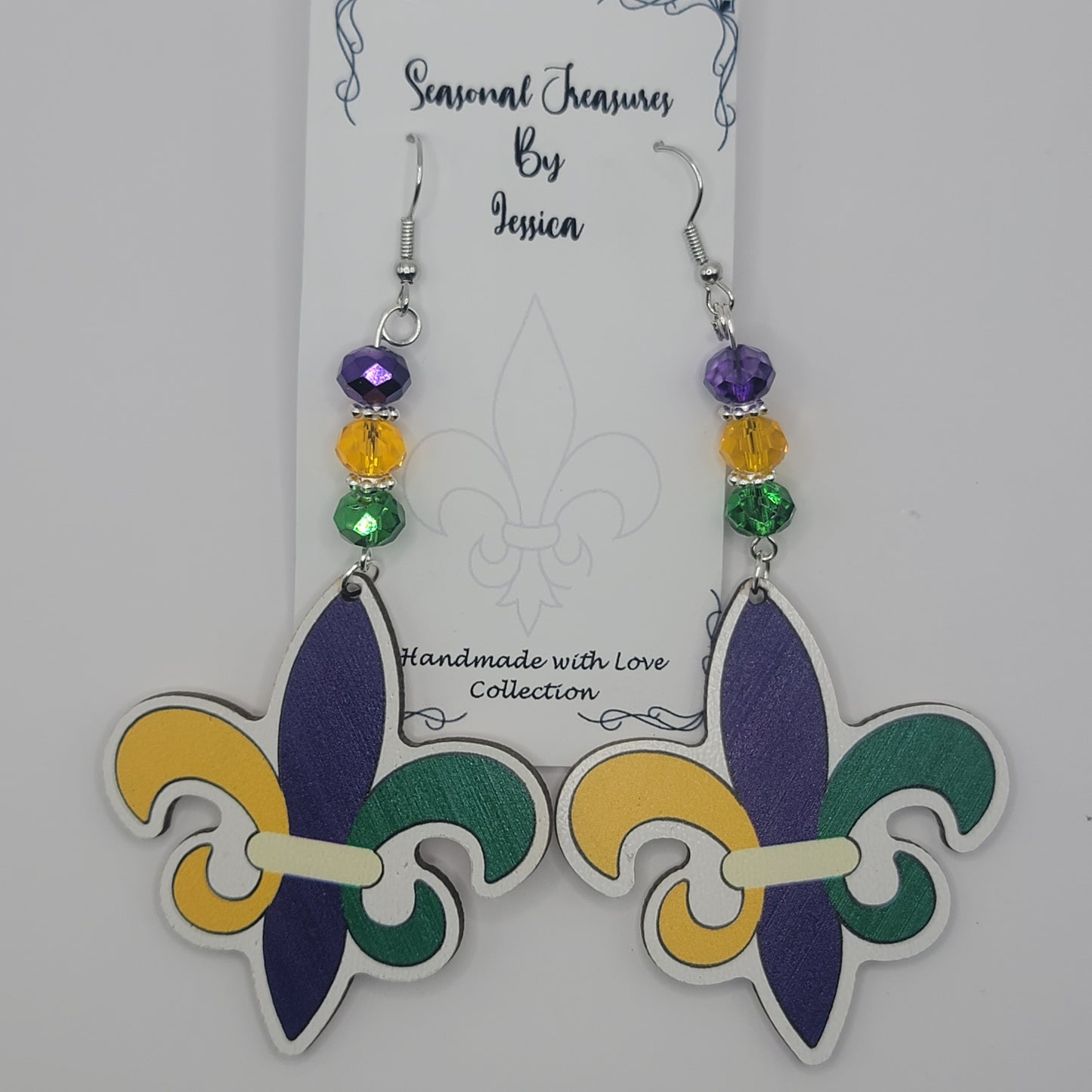 Handmade Fleur de Lis Mardi Gras Earrings