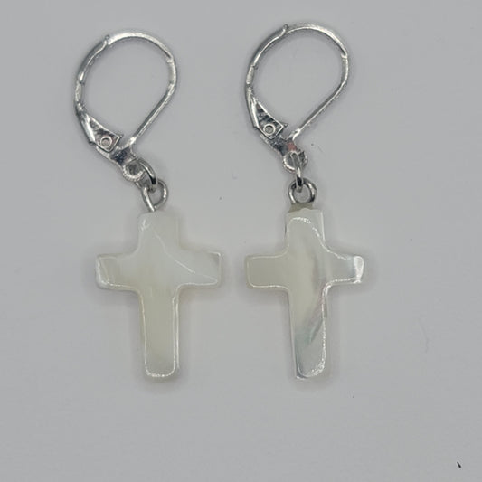 White Shell Cross Earrings on Sterling Silver