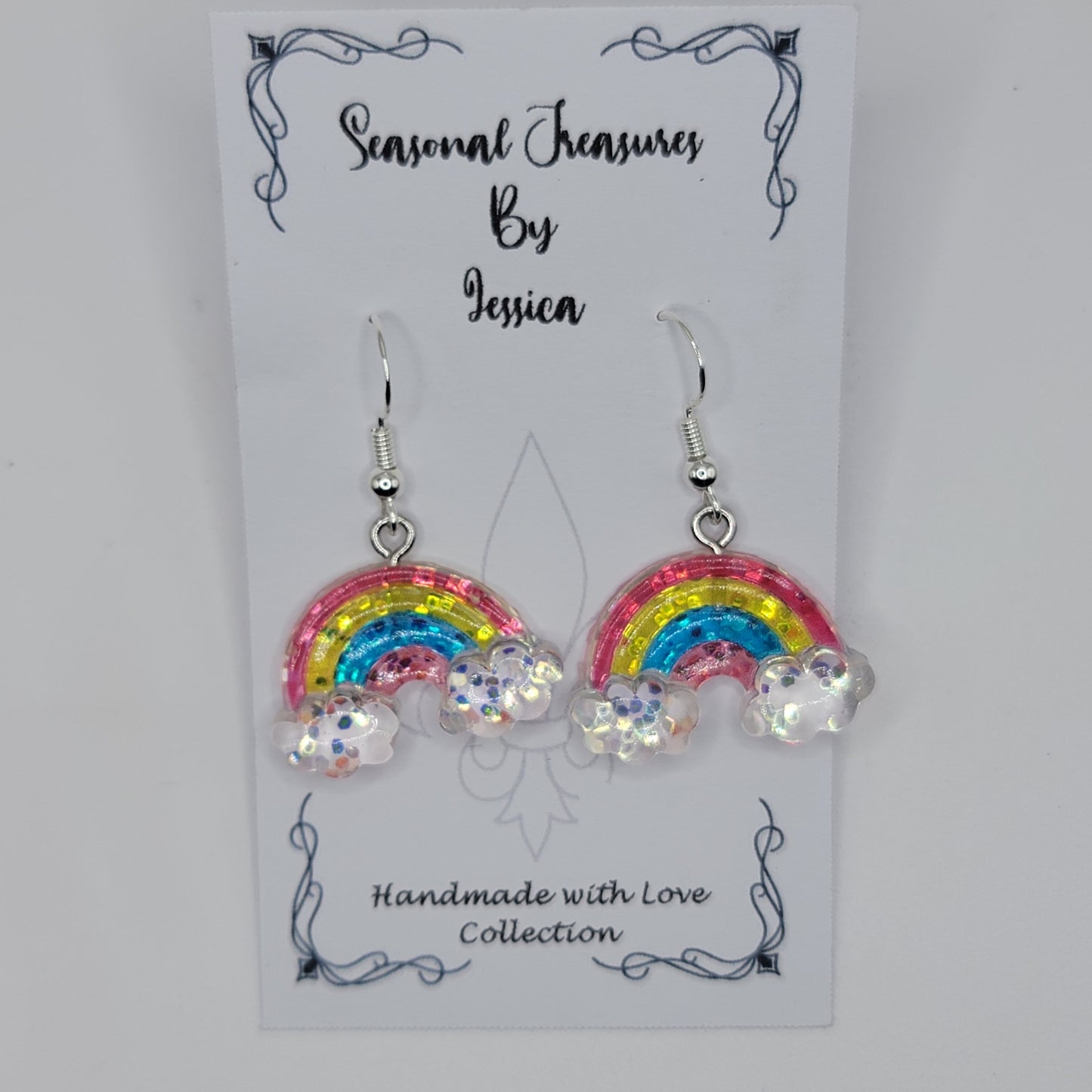 Handmade Glitter Rainbow Earrings in sterling silver