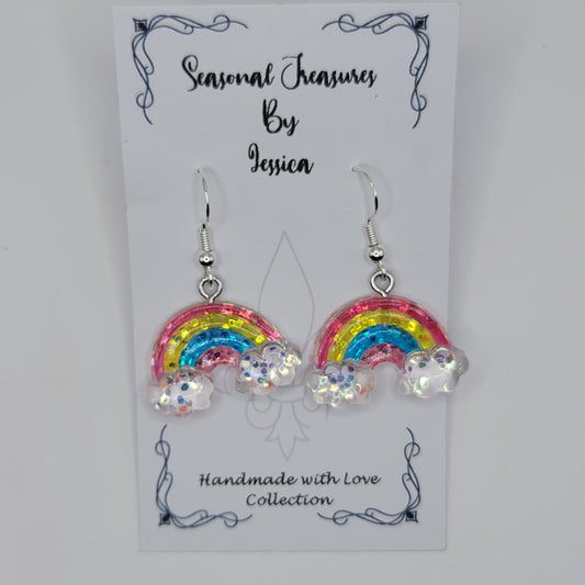 Handmade Glitter Rainbow Earrings in sterling silver