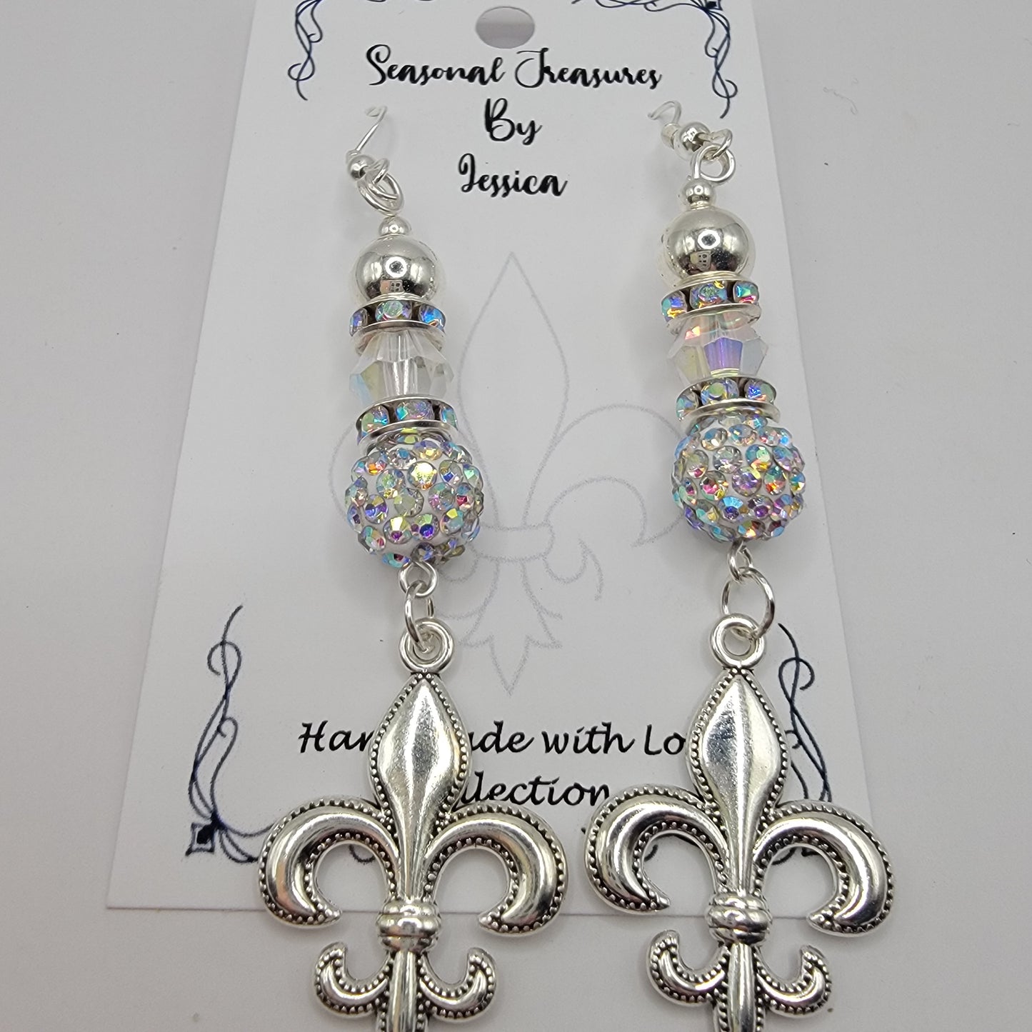 Fleur de Lis Beaded Handmade Dangle Earrings