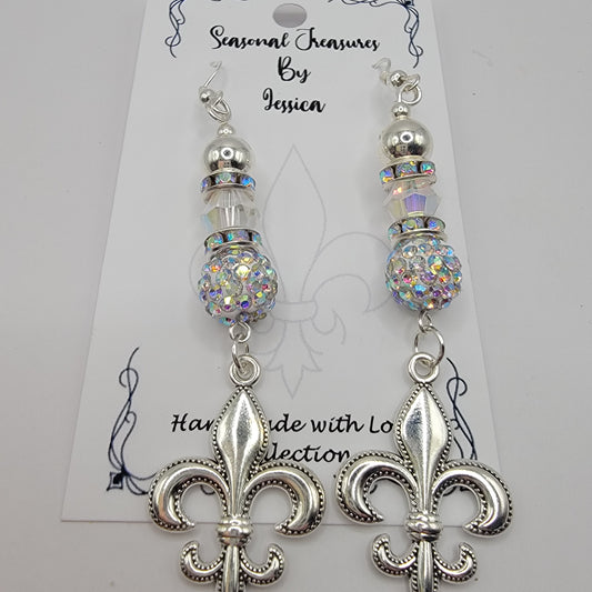 Fleur de Lis Beaded Handmade Dangle Earrings