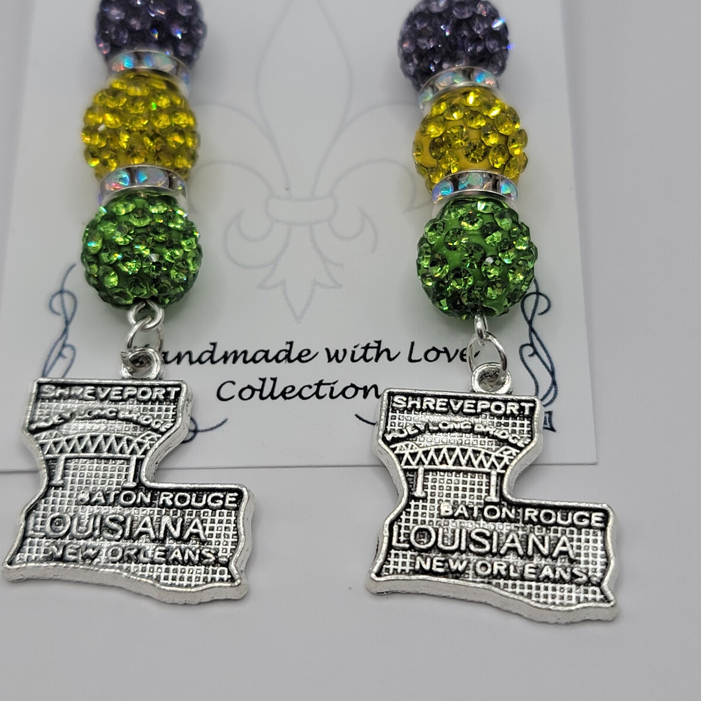 Louisiana Beaded Earrings with Louisiana Charm in silver