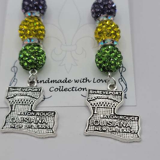 Louisiana Beaded Earrings with Louisiana Charm in silver