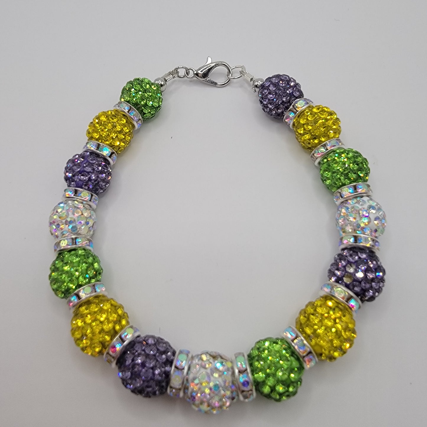 Handmade Beaded Purple, Gold and Green Earring and Bracelet Set