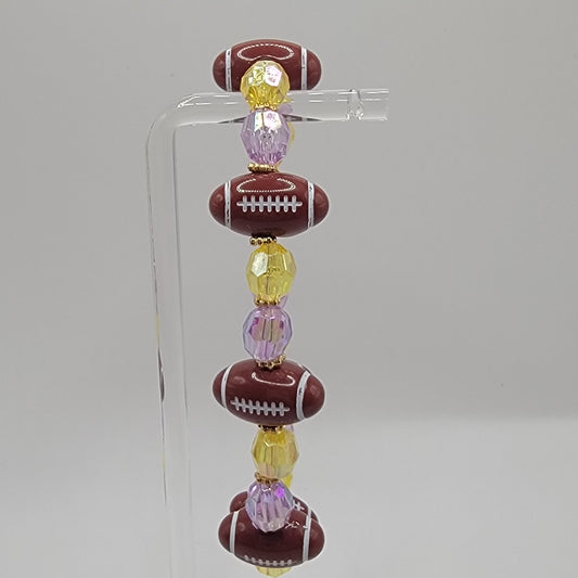 Handmade Purple and Yellow Beaded Football Bracelet