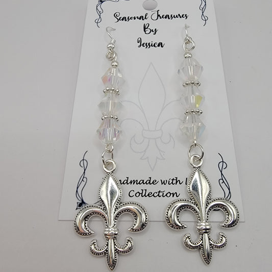 Fleur de Lis Beaded Handmade Dangle Earrings