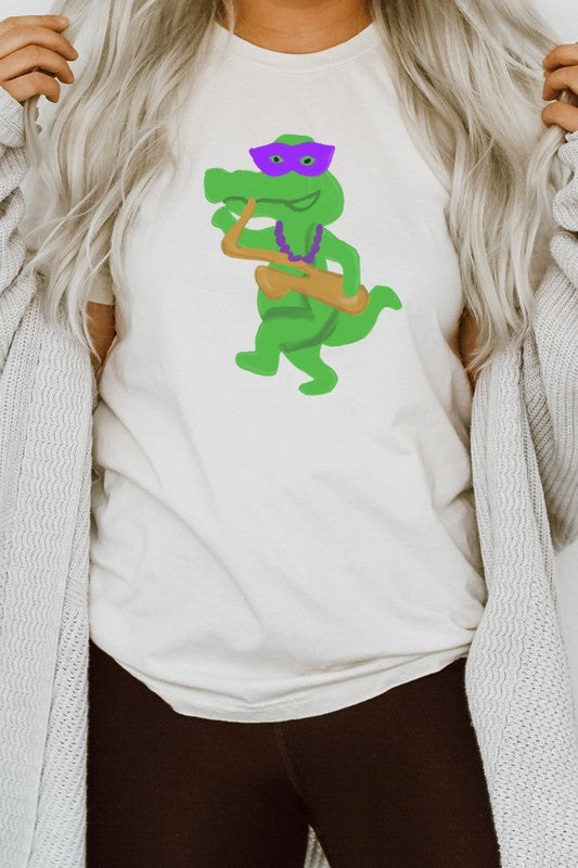 Mardi Gras Saxophone Alligator Graphic Graphic Tee