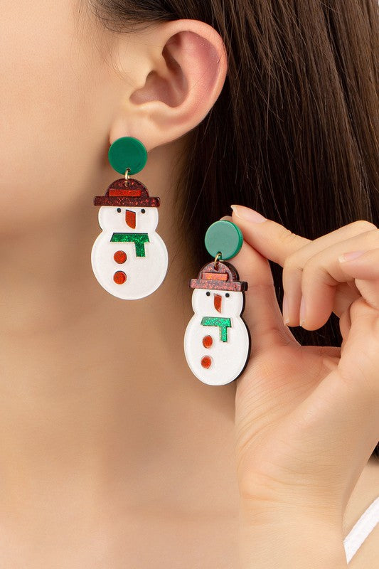 ACRYLIC SNOWMAN EARRINGS