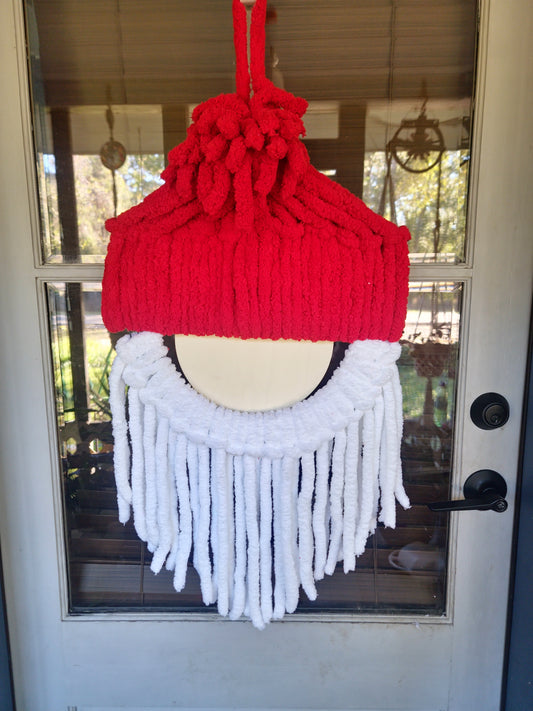 Handmade Macrame Santa Gnome Door Hanger Wreath