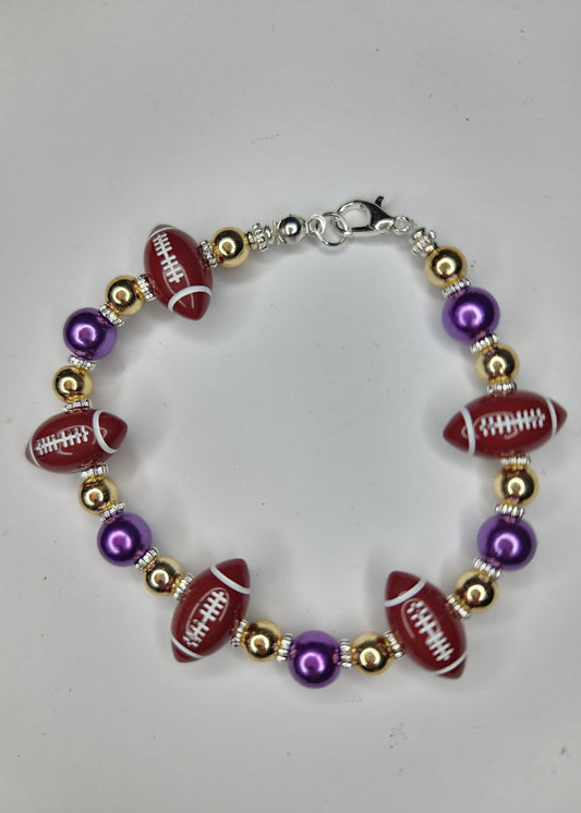 Handmade Purple, Gold and Football Beaded Bracelet