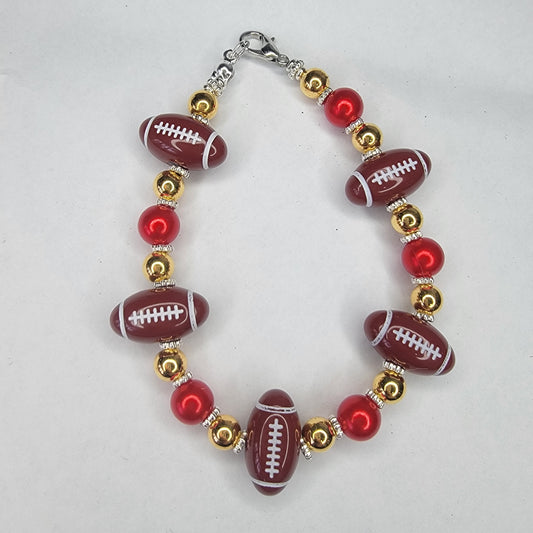 Handmade Red, Gold and Football Bracelet