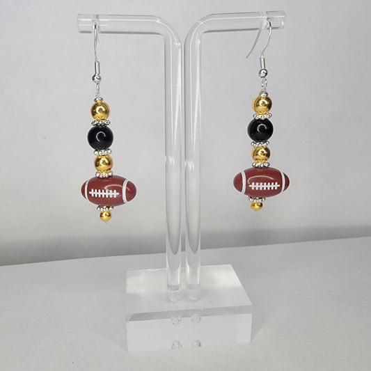 Handmade Black and Gold Football Earrings