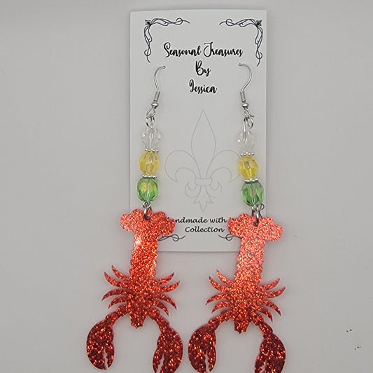Handmade Beaded Crawfish with tha Fixings Earrings