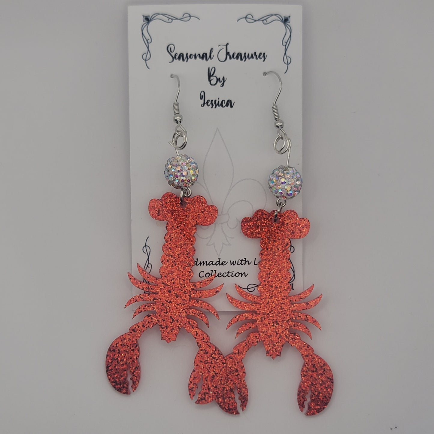 Handmade Beaded Crawfish Earrings