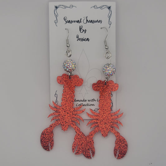 Handmade Beaded Crawfish Earrings