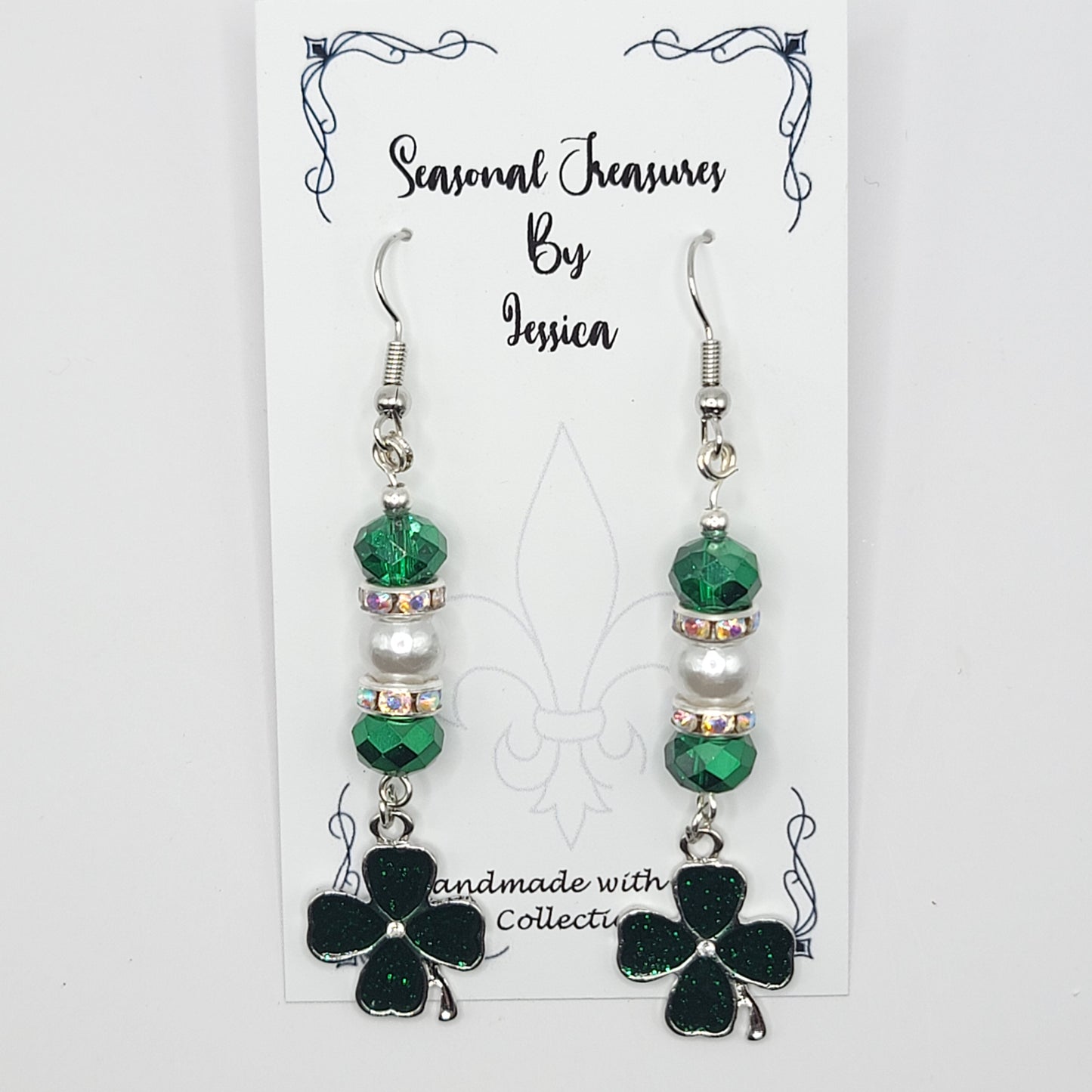 St. Patrick's Day Handmade Beaded Clover Earrings