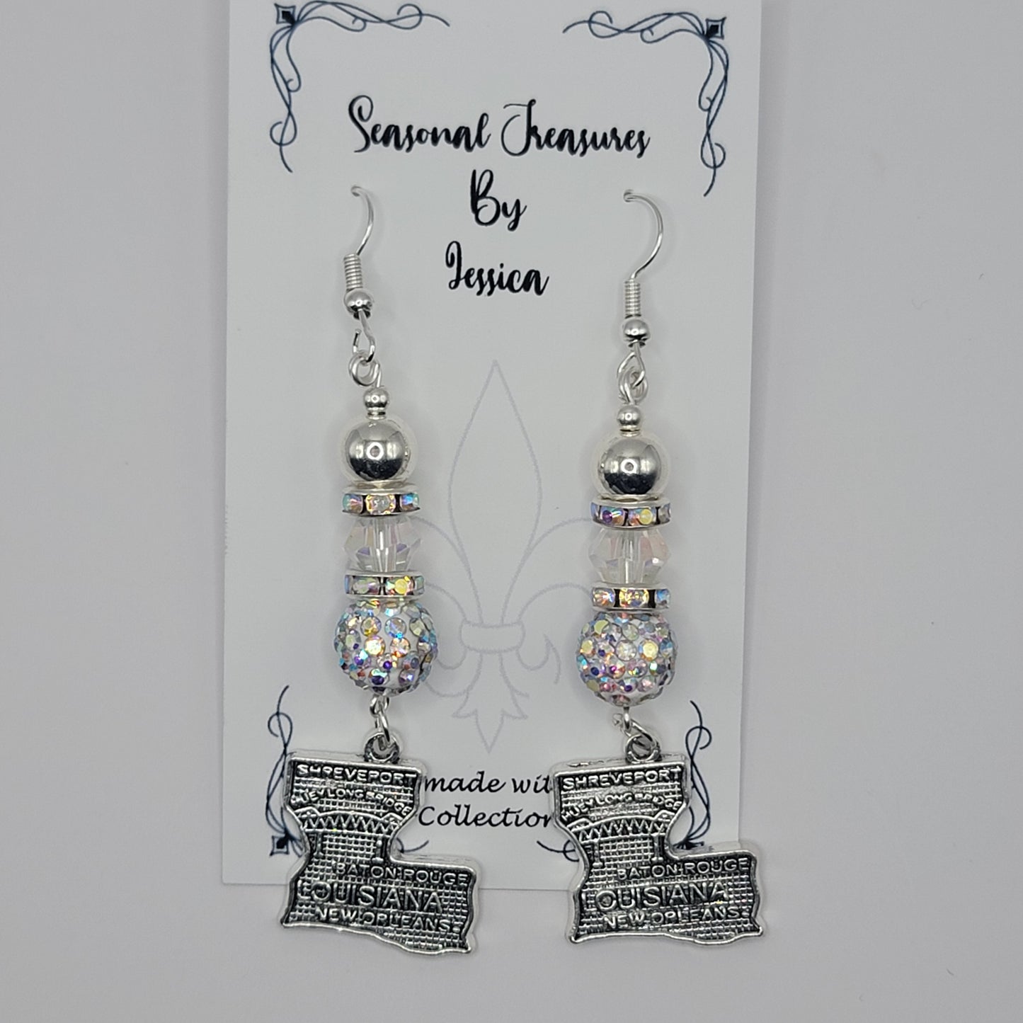Louisiana Beaded Earrings with Louisiana Charm in silver