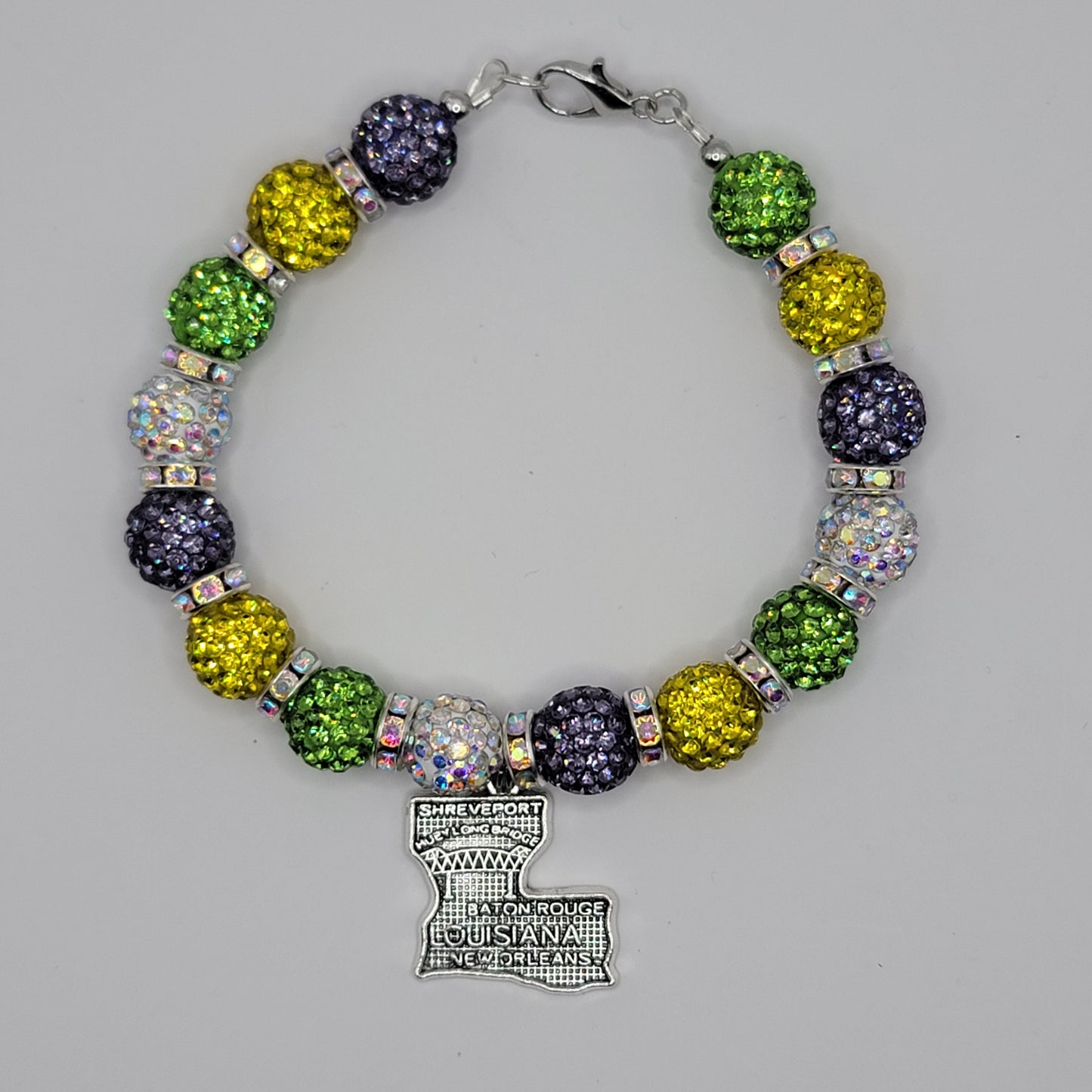 Louisiana Handmade Beaded Charm Bracelet in silver