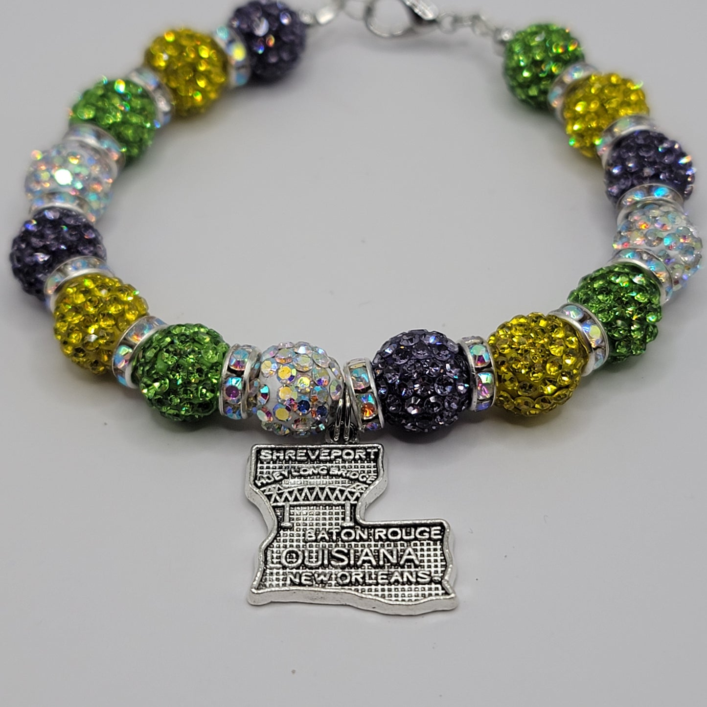 Louisiana Handmade Beaded Charm Bracelet in silver
