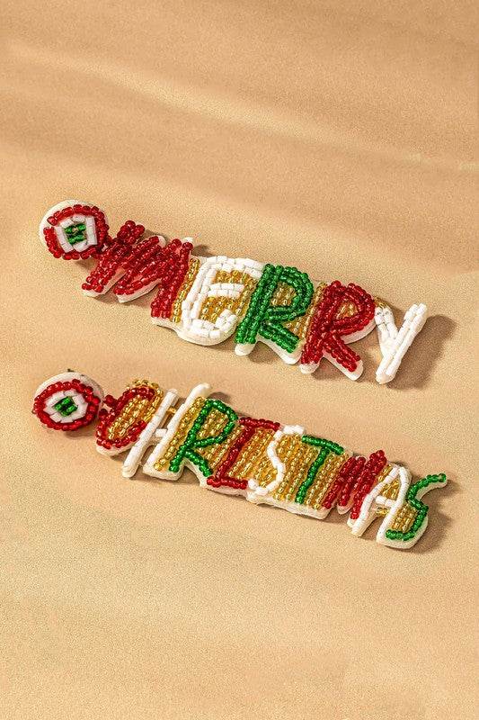 Merry Christmas seed bead earrings