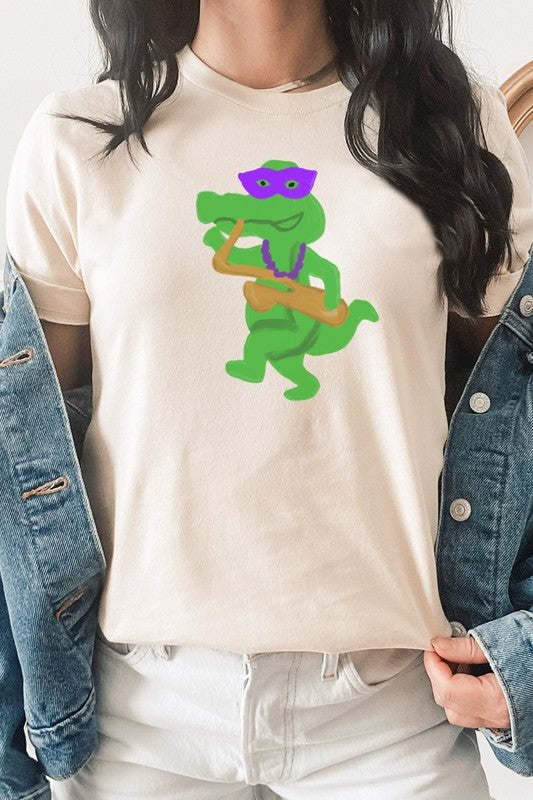 Mardi Gras Saxophone Alligator Graphic Graphic Tee