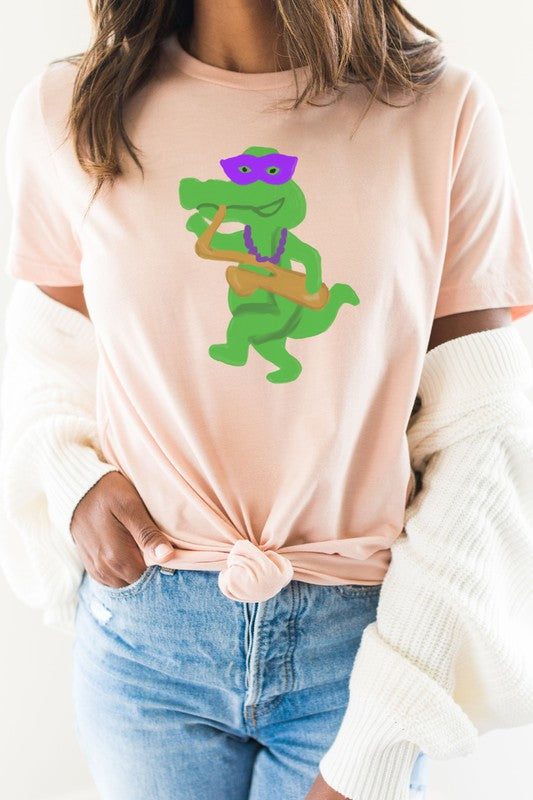 Mardi Gras Saxophone Alligator Graphic Graphic Tee