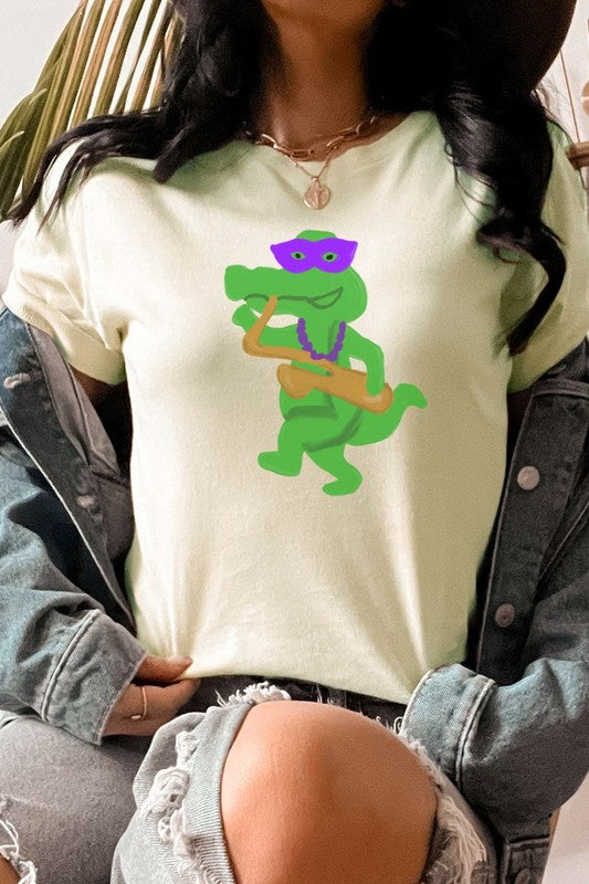 Mardi Gras Saxophone Alligator Graphic Graphic Tee