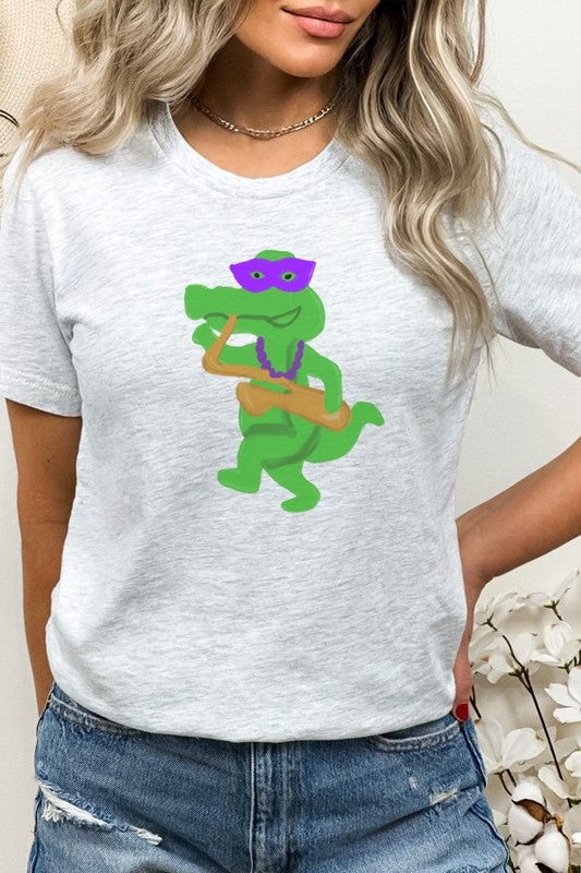 Mardi Gras Saxophone Alligator Graphic Graphic Tee