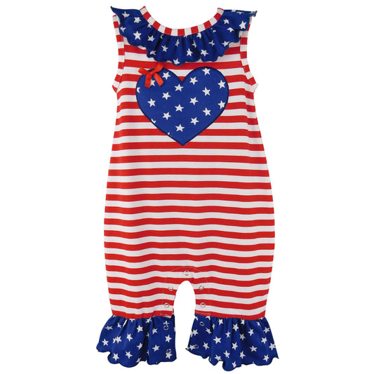 AnnLoren Fourth of July I Heart America Flag Baby Girls' Romper Holida