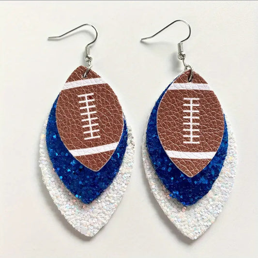 Football Earrings Blue and White