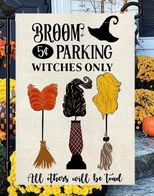 Halloween "Broom Parking" Garden Flag