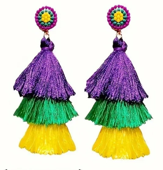 Mardi Gras Tassle dangle earrings