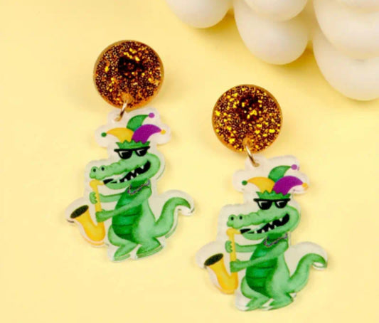 Mardi Gras Alligator Earrings