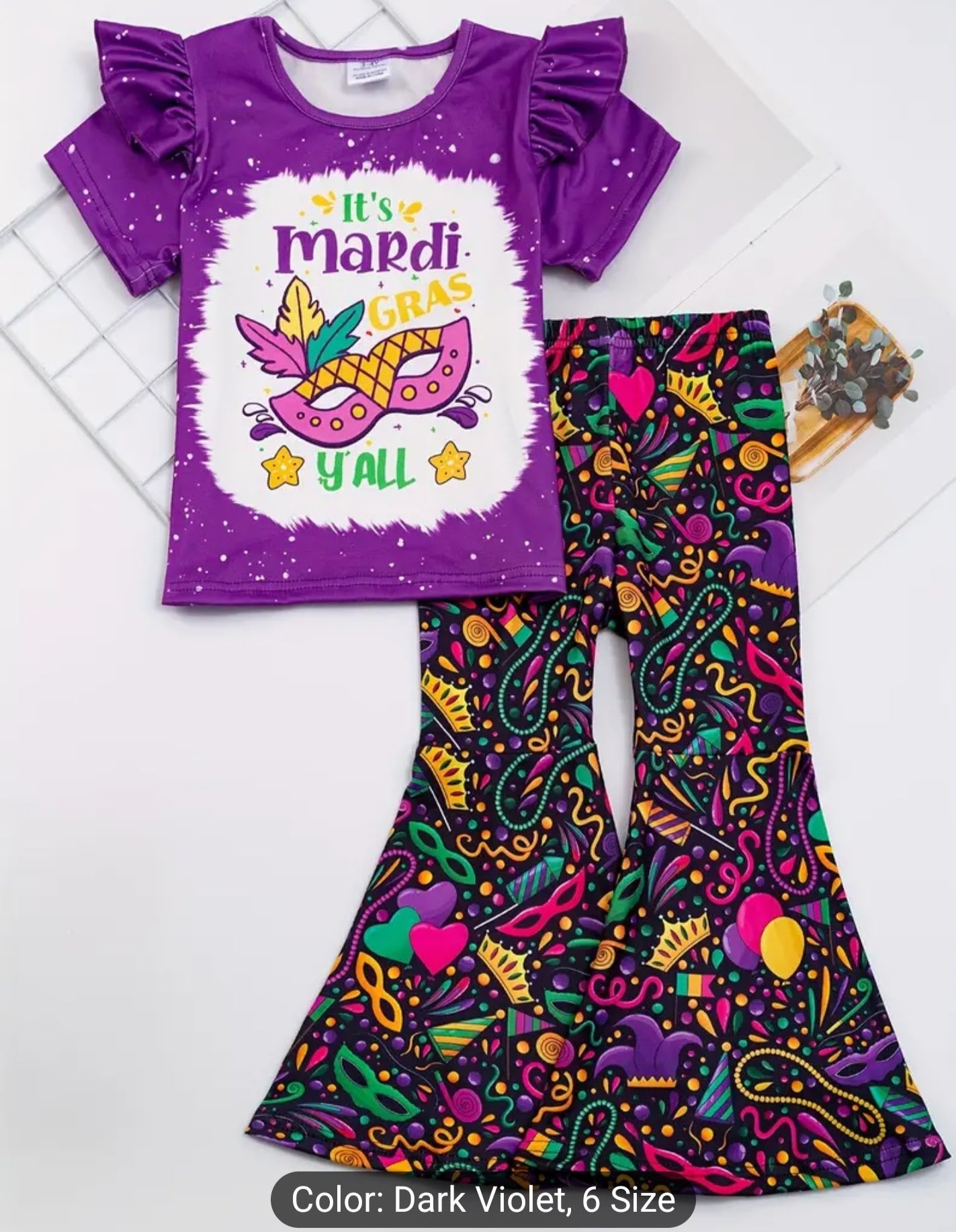 Toddler and Little Girls Mardi Gras 2 piece outfit