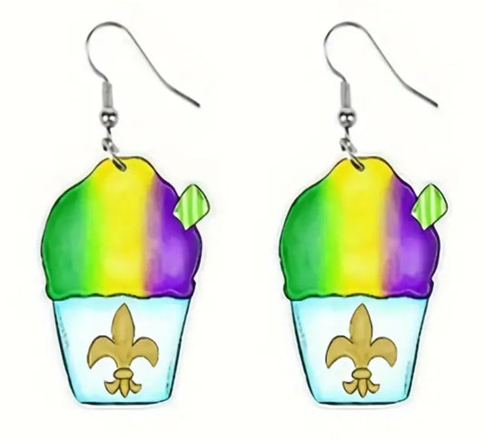 Mardi Gras Snowball Earrings