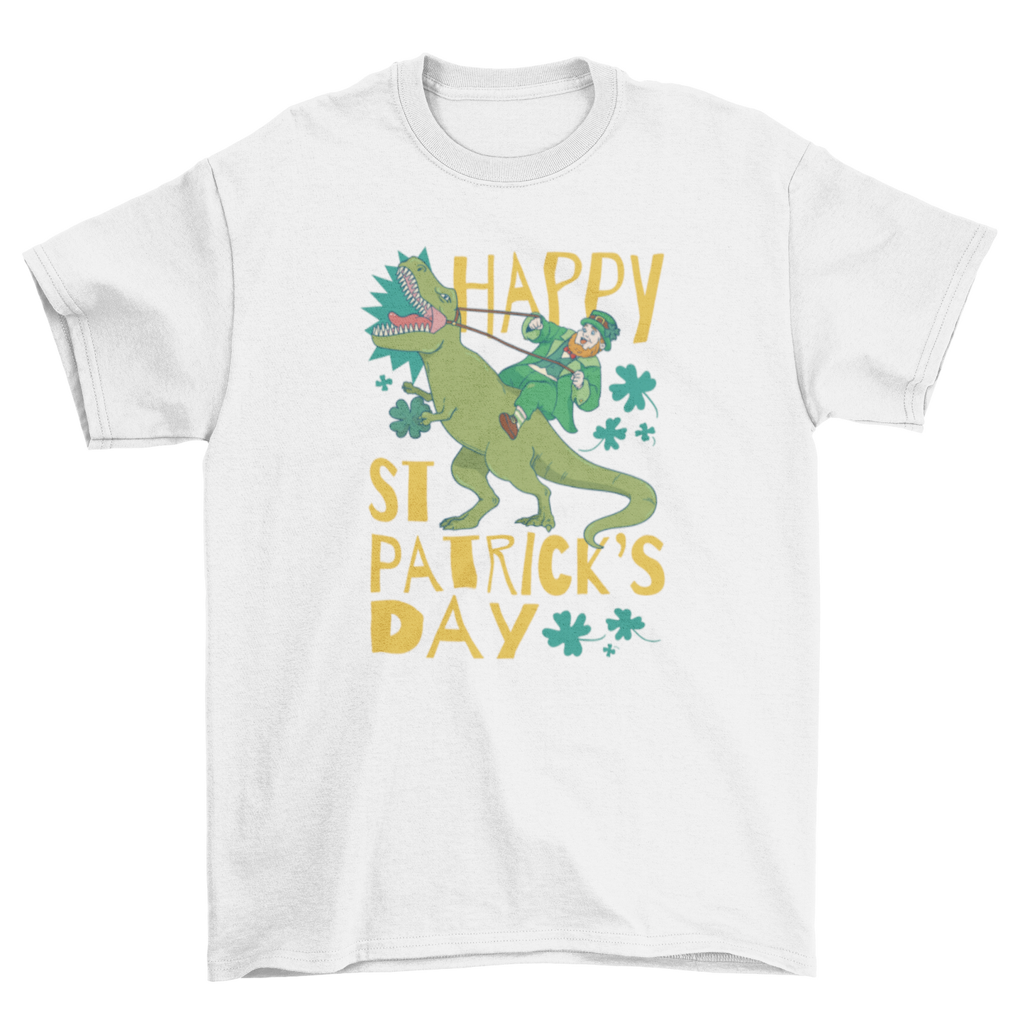 St Patrick's leprechaun on dinosaur quote "Happy St Patrick's