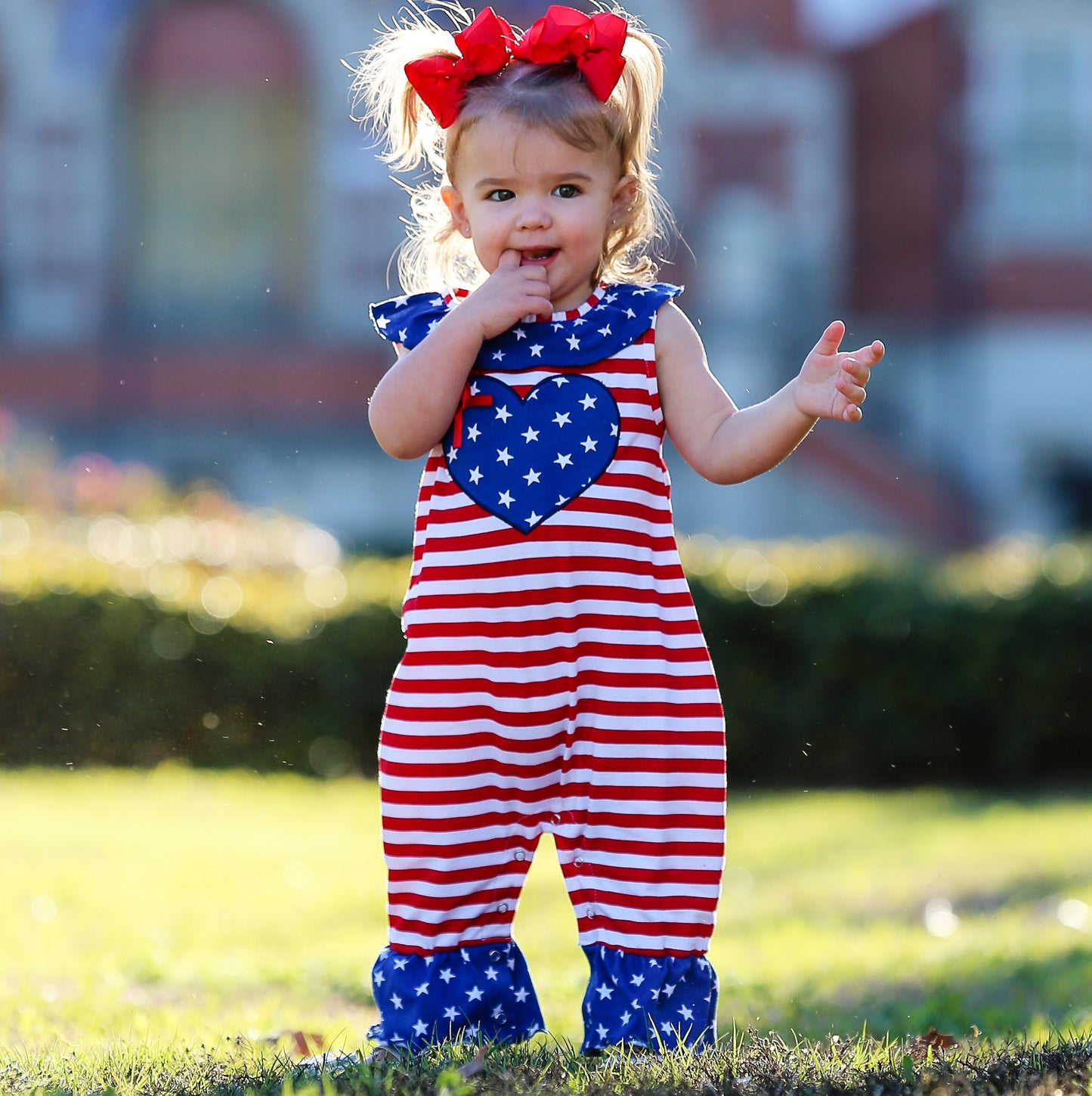 AnnLoren Fourth of July I Heart America Flag Baby Girls' Romper Holida